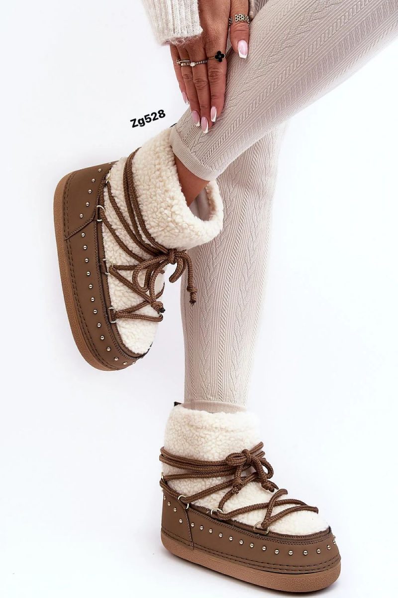Botin café tipo nieve apliques dorado  NB617  C-77 - Image 2