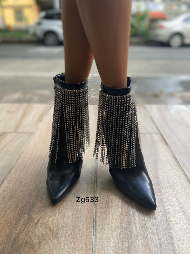 Botin negro apliques brillantes tacon puntilla 10cm  S1757  C-84 - Image 3