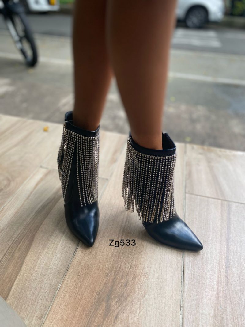 Botin negro apliques brillantes tacon puntilla 10cm  S1757  C-84 - Image 2