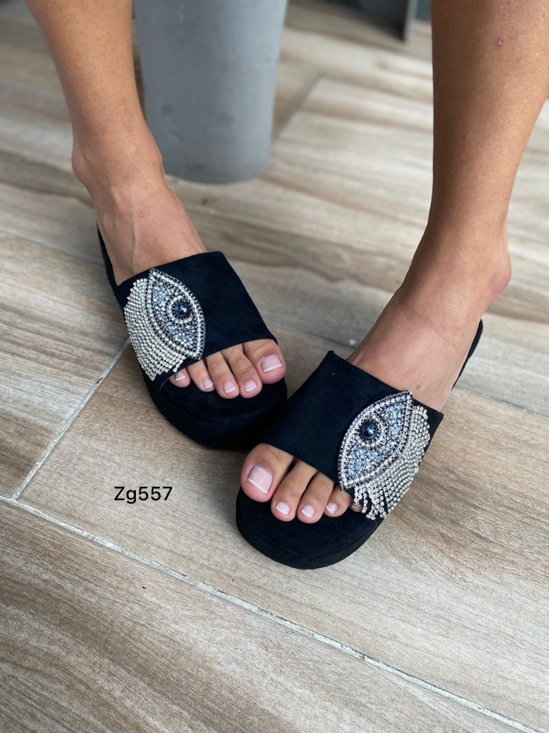 Sandalia negro aplique suela 6cm  W265  C-92