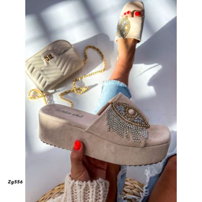 Sandalia beige aplique suela 6cm  W265  C-92