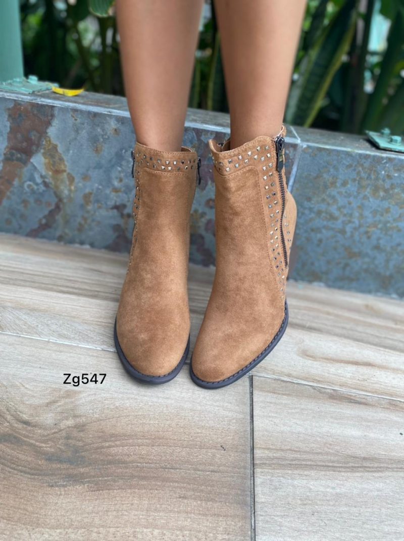 Botin cafe apliques brillantes tacon 7cm  19212  C-86