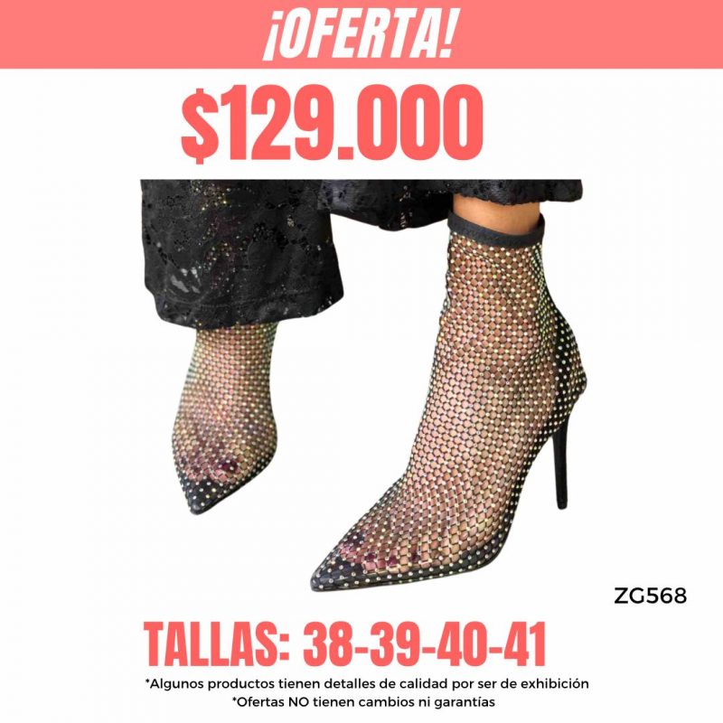 Botin negro malla apliques tornasol tacon  10cm  SY3112  C-52