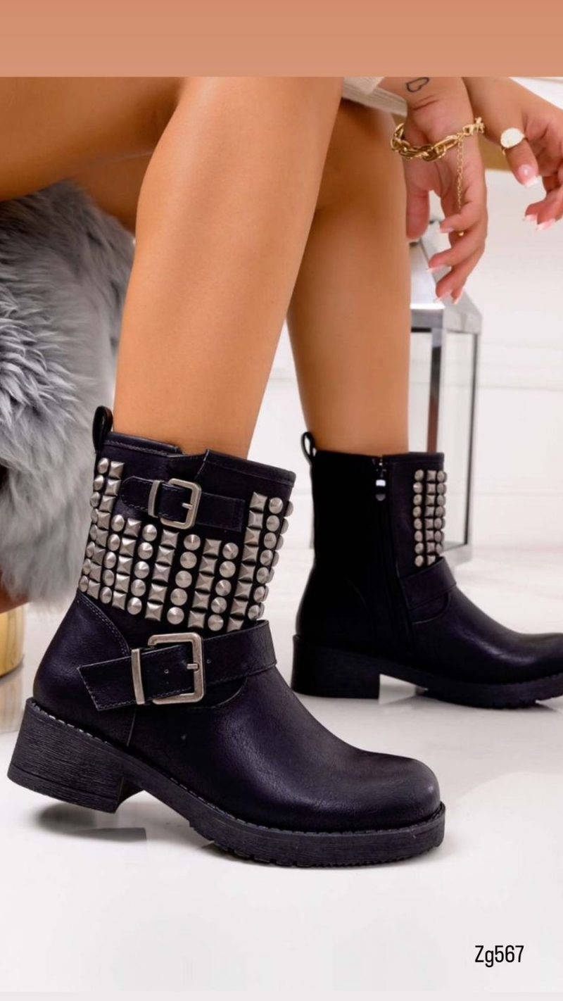Botin negro detalle correa apliques plateado suela 4cm  RQ56  C-52 - Image 2