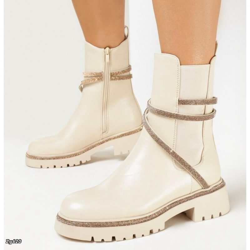 Botin beige apliques dorado suela 4cm  9559A  C-64 - Image 2
