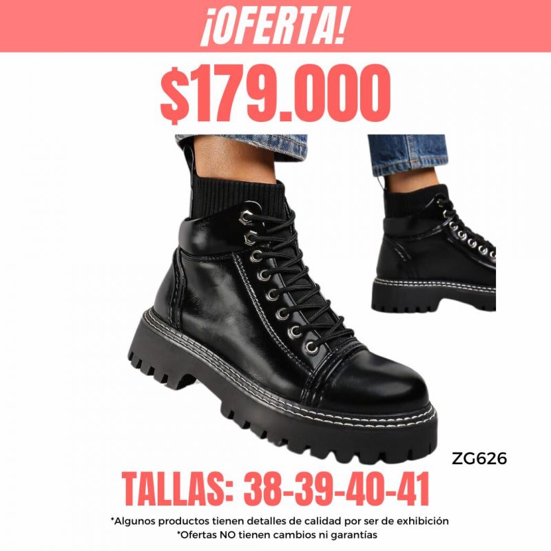 Botin negro charol resorte suela 4cm  9606-1  C-71