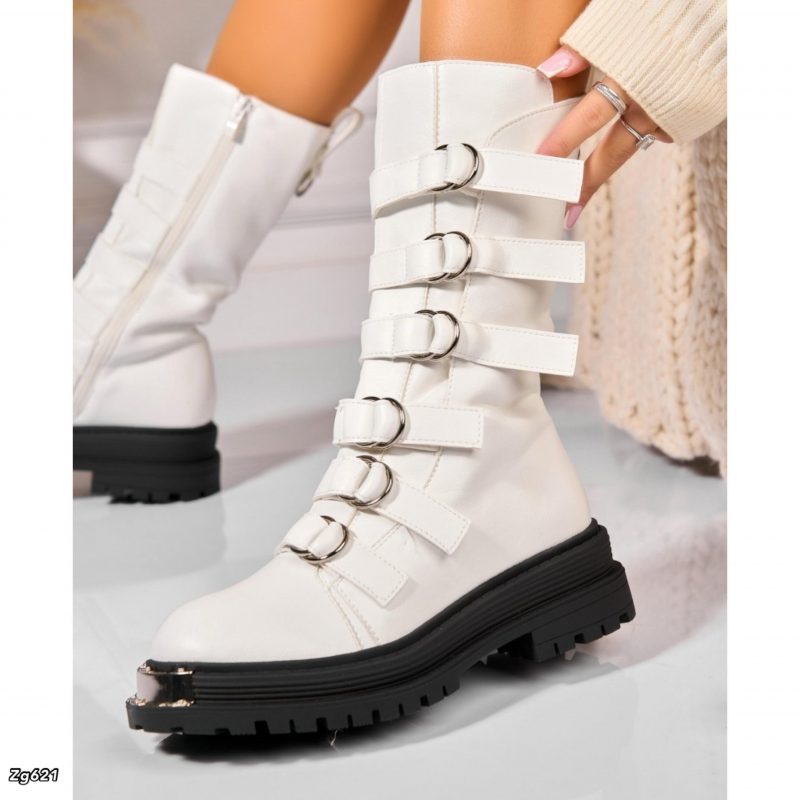 Bota blanco detalle correas suela negro 4cm  NC1308   C-77 - Image 2