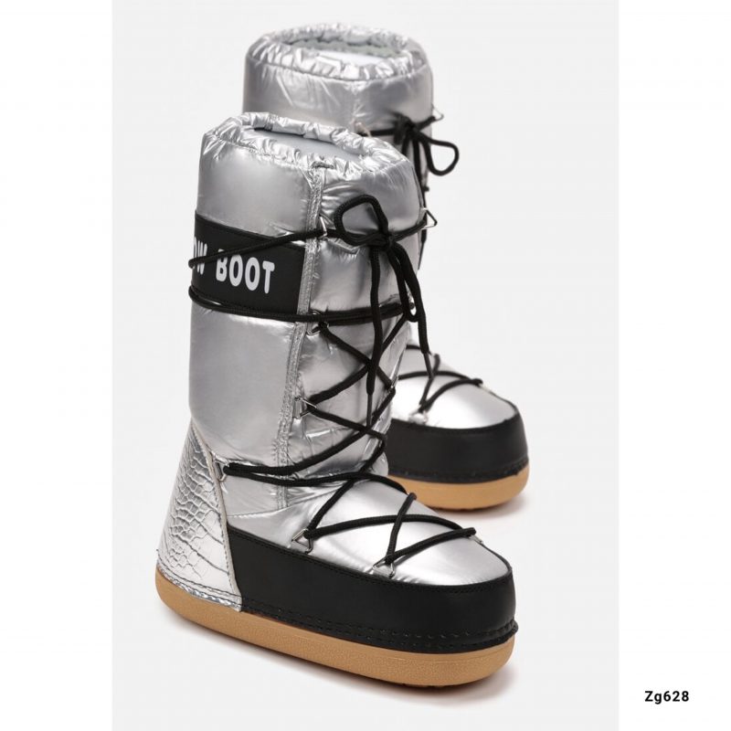 Bota plateado tipo nieve detalles negro  NB620  C-77