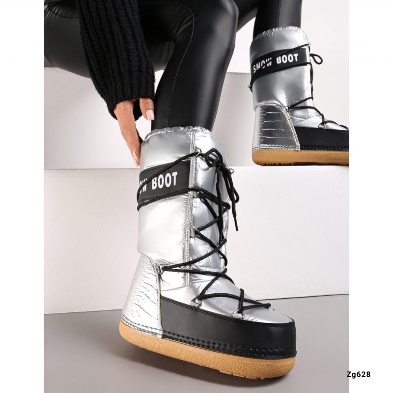 Bota plateado tipo nieve detalles negro  NB620  C-77 - Image 4