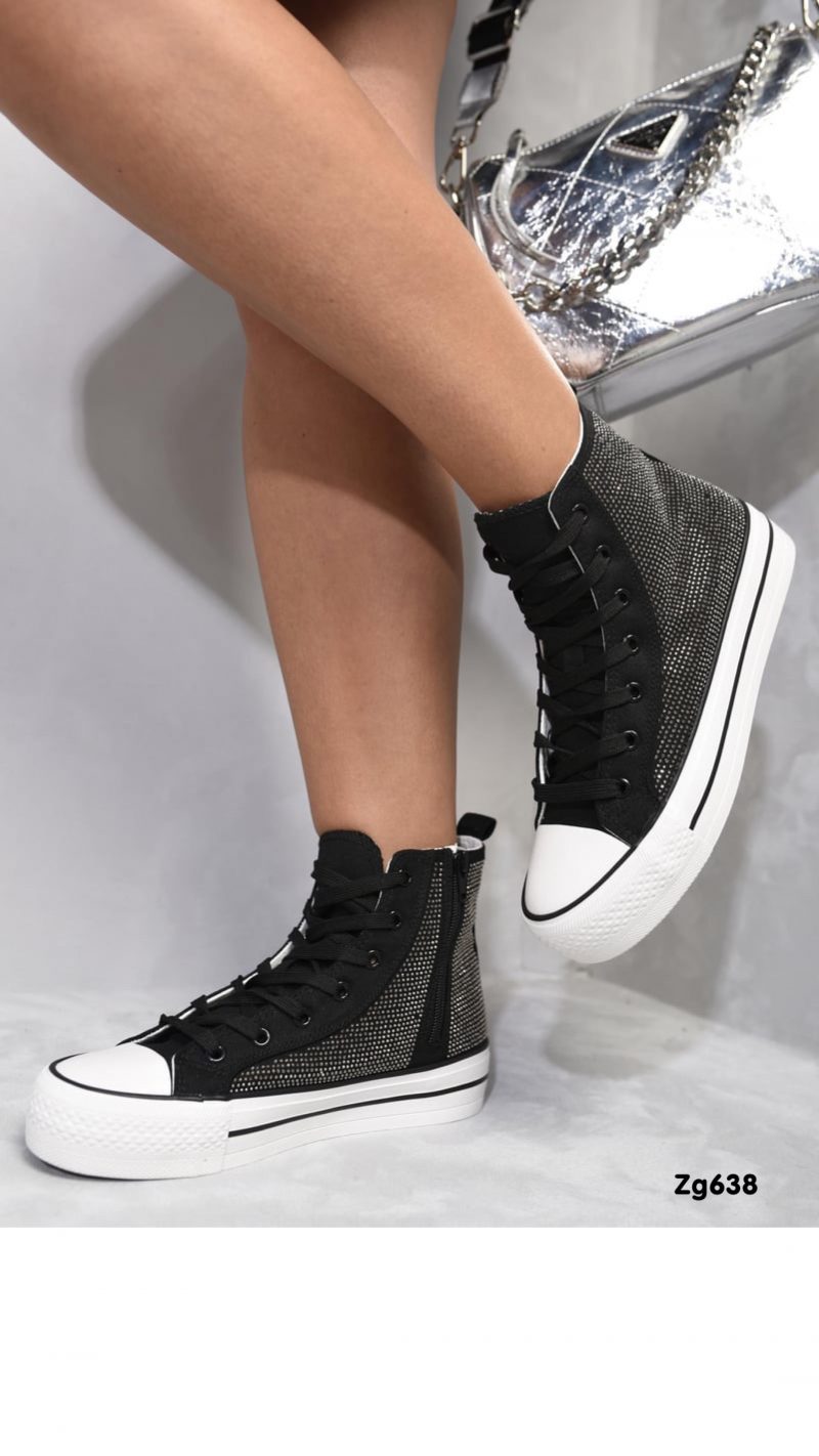Tenis negro apliques plateado suela 3cm  EV-301  C-96 - Image 4