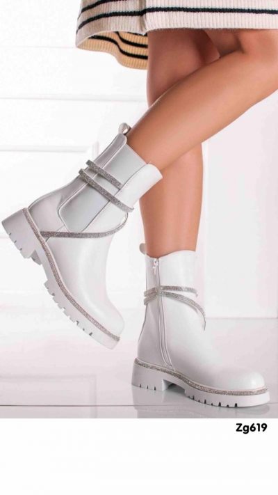 Botin blanco apliques plateado suela 4cm 9559A C-64
