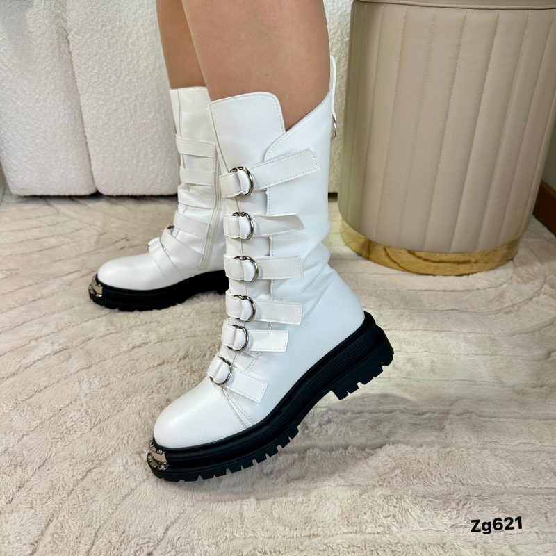 Bota blanco detalle correas suela negro 4cm  NC1308   C-77 - Image 6