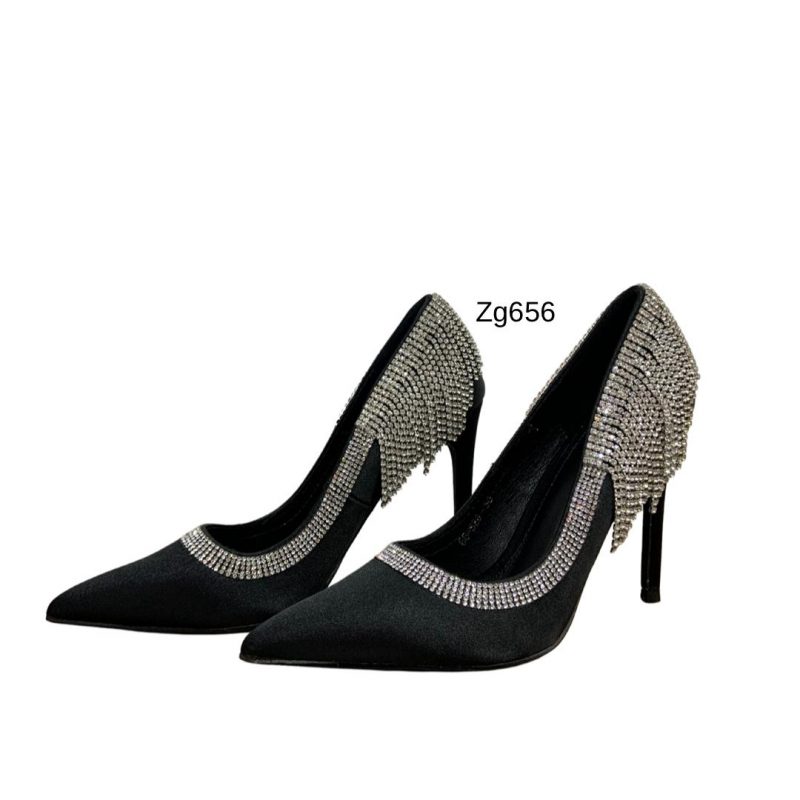 Tacon negro apliques brillantes tacon puntilla 10cm  66-S20   C-57