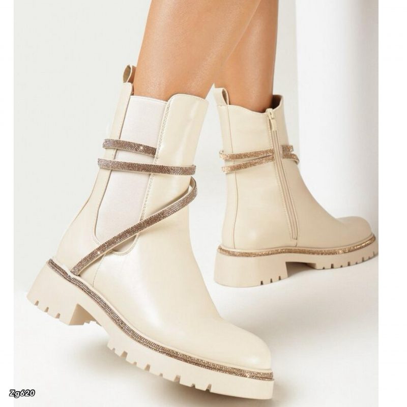 Botin beige apliques dorado suela 4cm  9559A  C-64