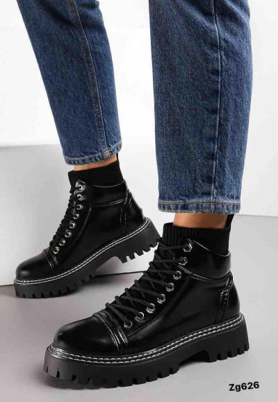 Botin negro charol resorte suela 4cm 9606-1 C-71