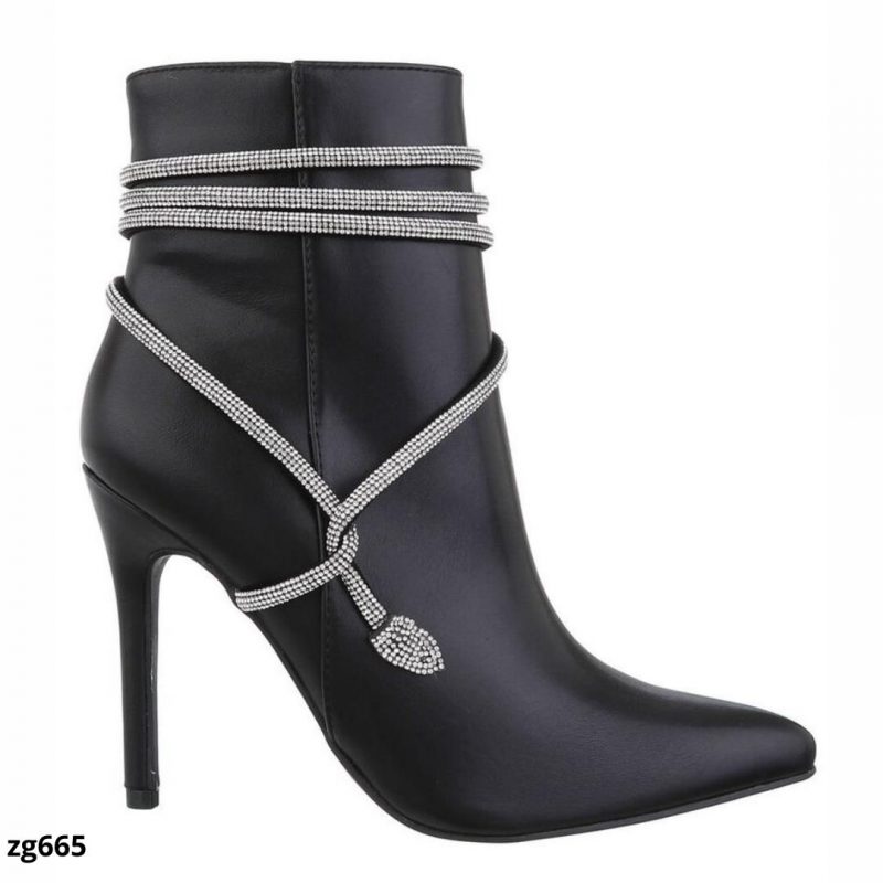 Botin negro apliques brillantes cordon tacon puntilla 11cm  BKKX8279   C-60