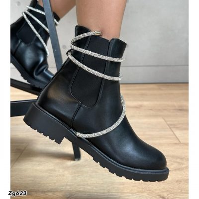 Botin negro apliques plateado brillante suela 3cm E39 C-52