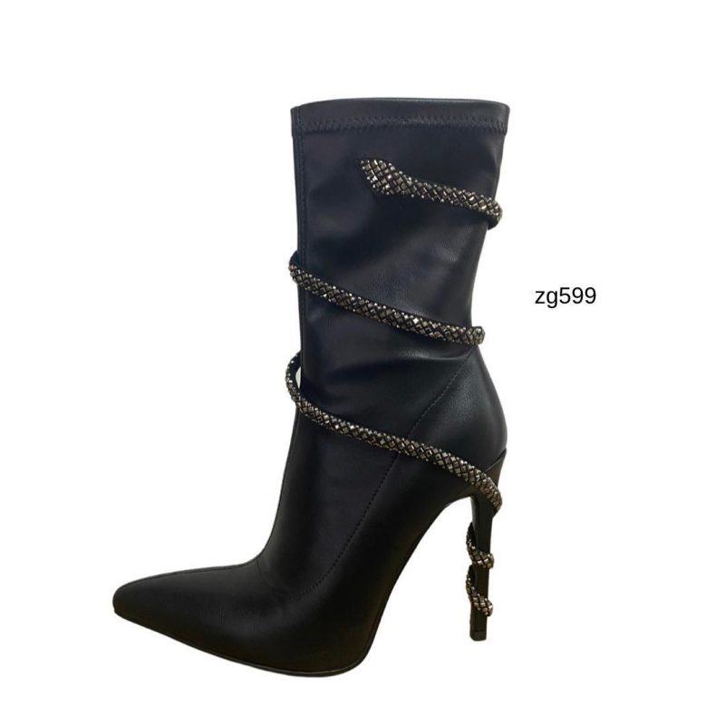 Bota negro apliques plateado tacon puntilla 12cm  K81  C-80 - Image 3
