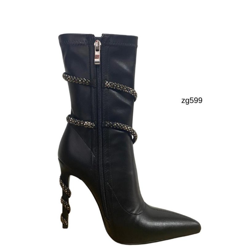 Bota negro apliques plateado tacon puntilla 12cm  K81  C-80 - Image 4