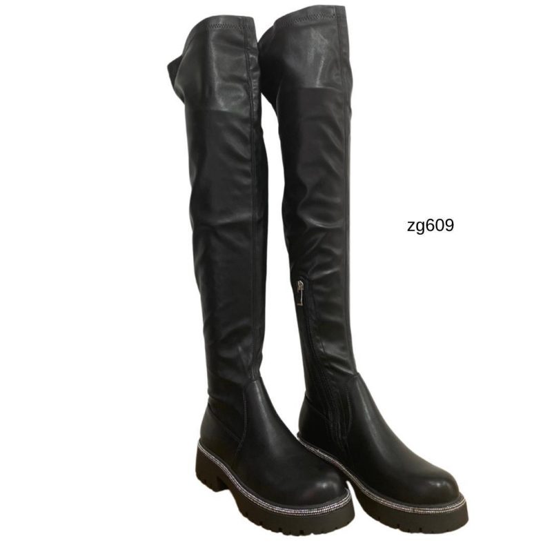 Bota caña alta negro detalle borde brillante suela 4cm  MS-25027   C-53 - Image 2