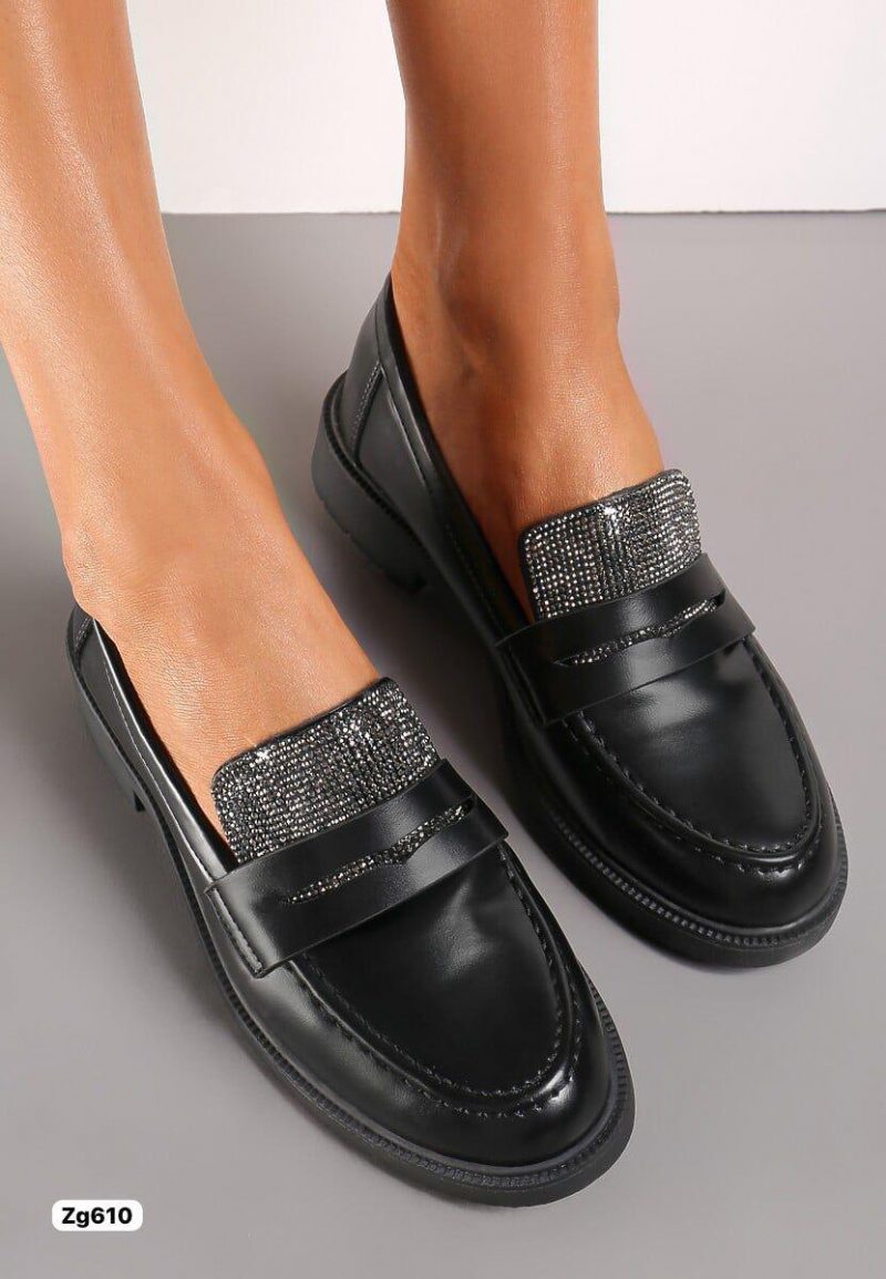 Zapato negro apliques plateado brillante suela 3cm  MS7099  C-53