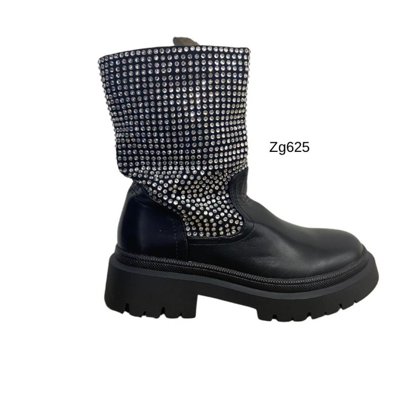 Botin negro apliques plateado brillantes suela 3cm  2023-N51  C-79 - Image 2