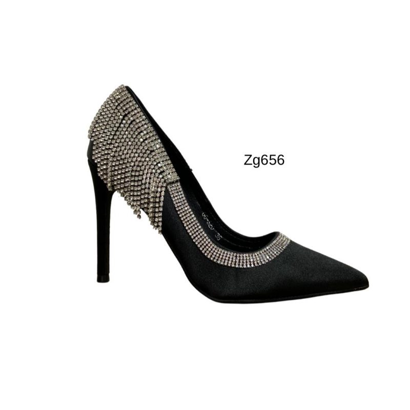 Tacon negro apliques brillantes tacon puntilla 10cm  66-S20   C-57 - Image 2