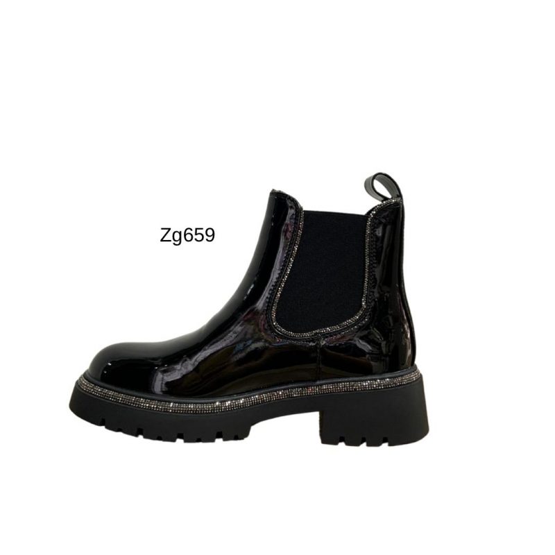 Botin negro charol apliques brillantes borde suela 3cm  9550A-1  C-64 - Image 3