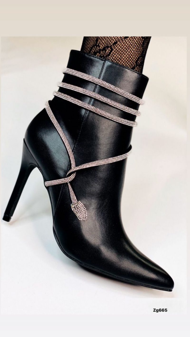 Botin negro apliques brillantes cordon tacon puntilla 11cm  BKKX8279   C-60 - Image 5