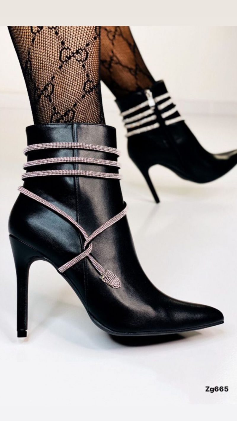 Botin negro apliques brillantes cordon tacon puntilla 11cm  BKKX8279   C-60 - Image 3