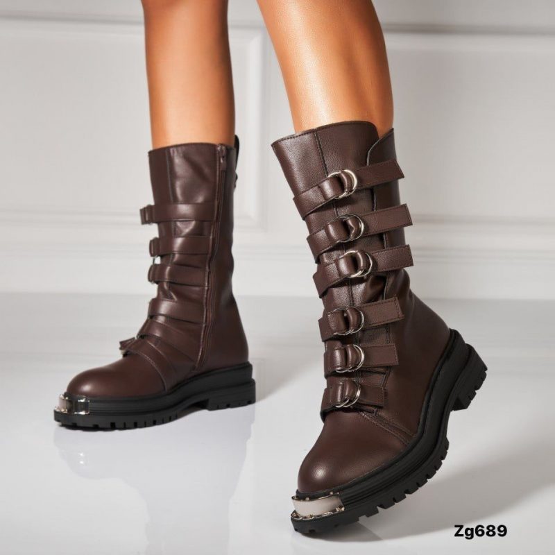 Bota cafe detalle correas suela negro 4cm  NC1308   C-77 - Image 3