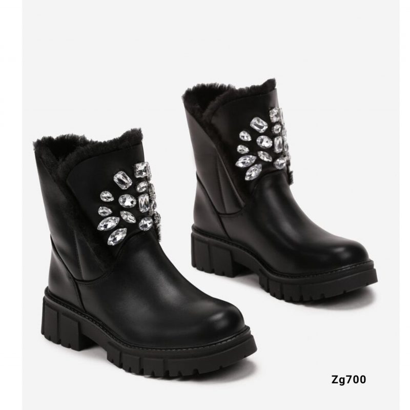 Botin negro apliques brillantes detalle peluche suela 4cm  NC13013   C-77