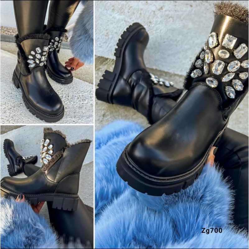 Botin negro apliques brillantes detalle peluche suela 4cm  NC13013   C-77 - Image 5