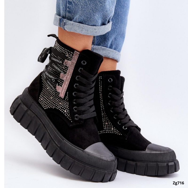 Botin negro apliques brillantes suela 5cm EV-337  C-74 - Image 3