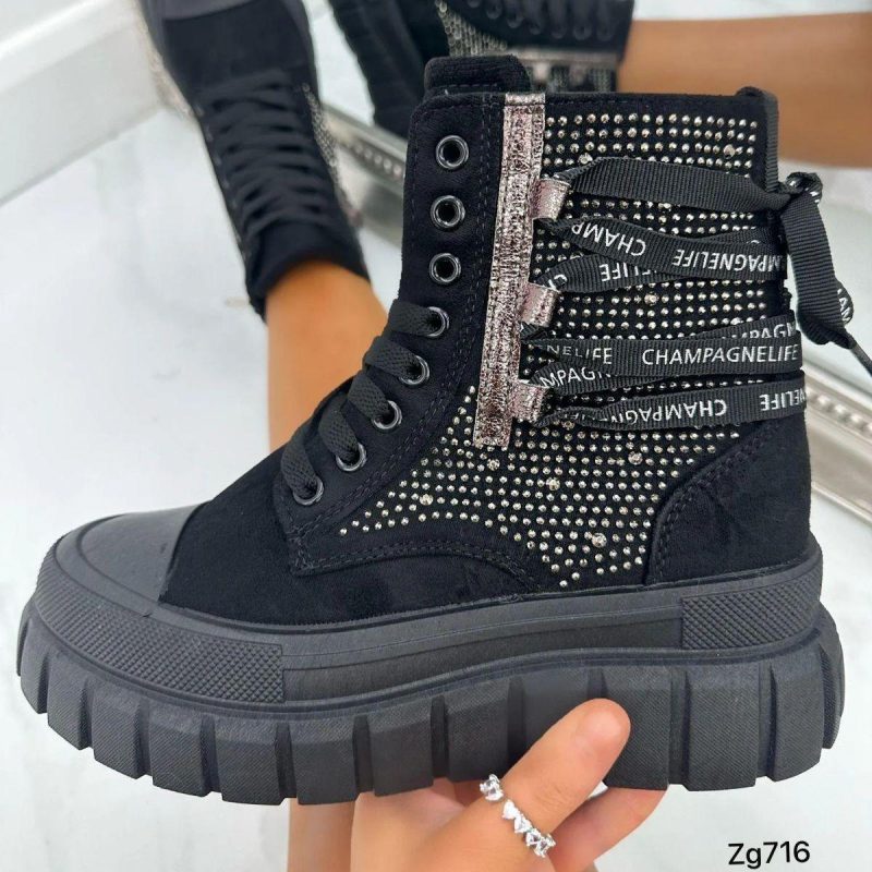 Botin negro apliques brillantes suela 5cm EV-337  C-74 - Image 5
