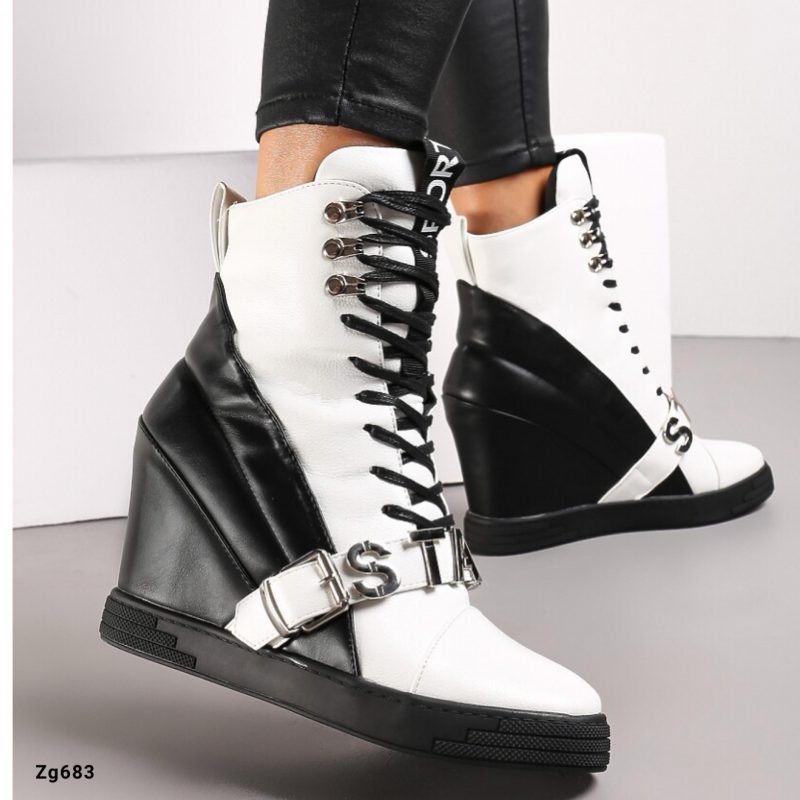 Botin blanco - negro detalles letras plateado tacon interno 10cm  NS375P  C-77 - Image 3