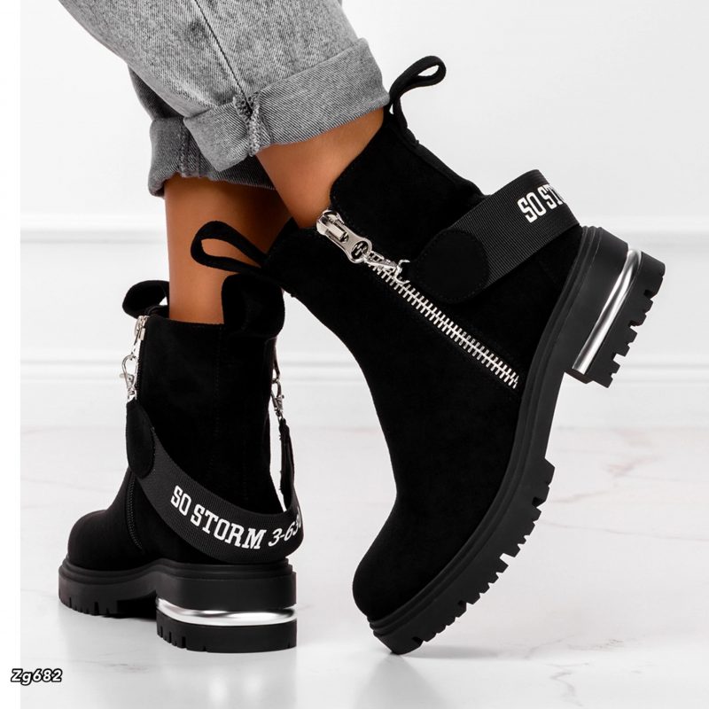 Botin negro detalles blanco cierre lateral tacon 4cm  NC1279  C-77