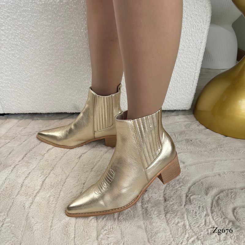 Botin texano dorado resorte tacon 5cm  CYM033   C-89