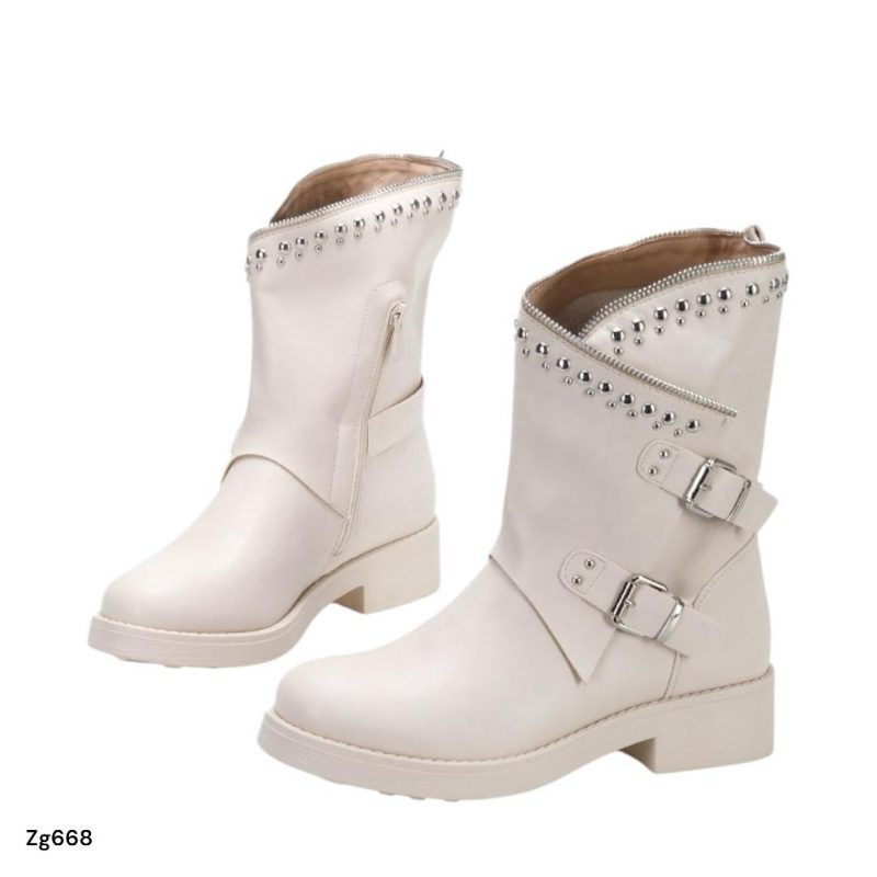 Botin beige apliques plomo detalle correa y cierre suela 3cm  MS1528  C-58 - Image 3