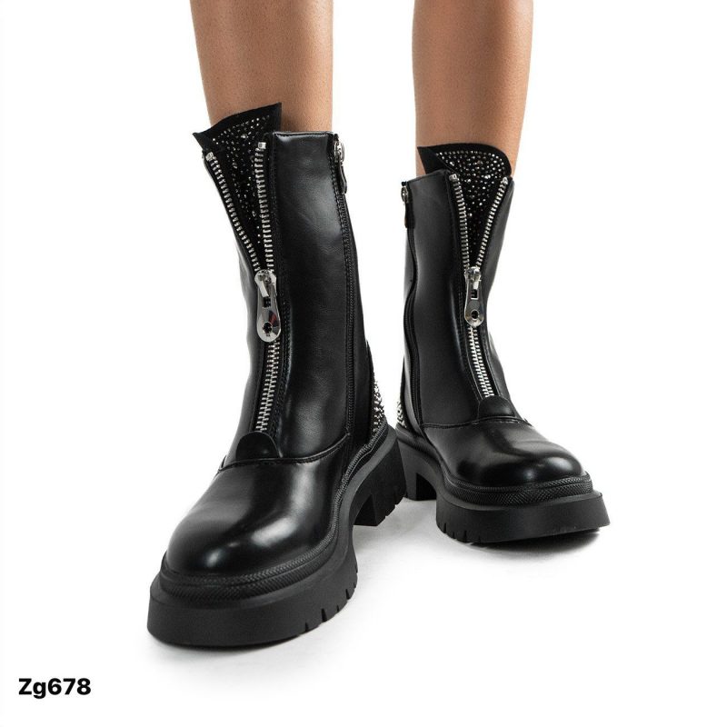 Botin negro apliques brillantes cierre frontal suela 4cm  52020   C-68