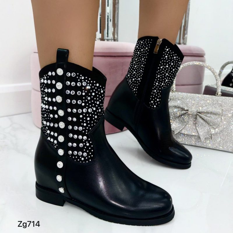 Botin negro apliques taches plateado brillante tacon 2cm   C-159 - Image 2