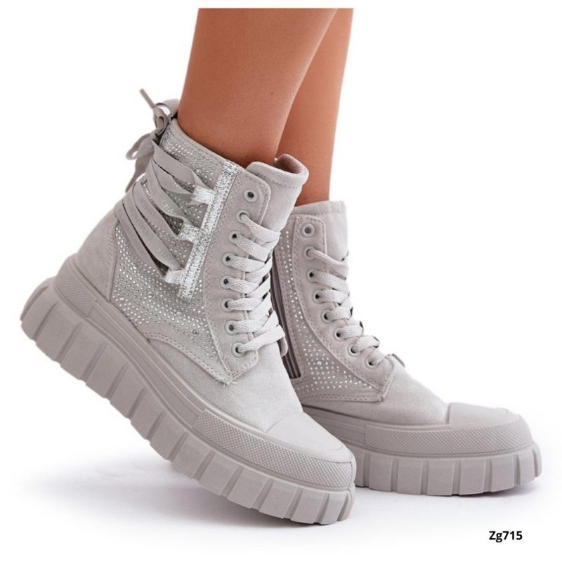 Botin gris apliques brillantes suela 5cm EV-337  C-74 - Image 2