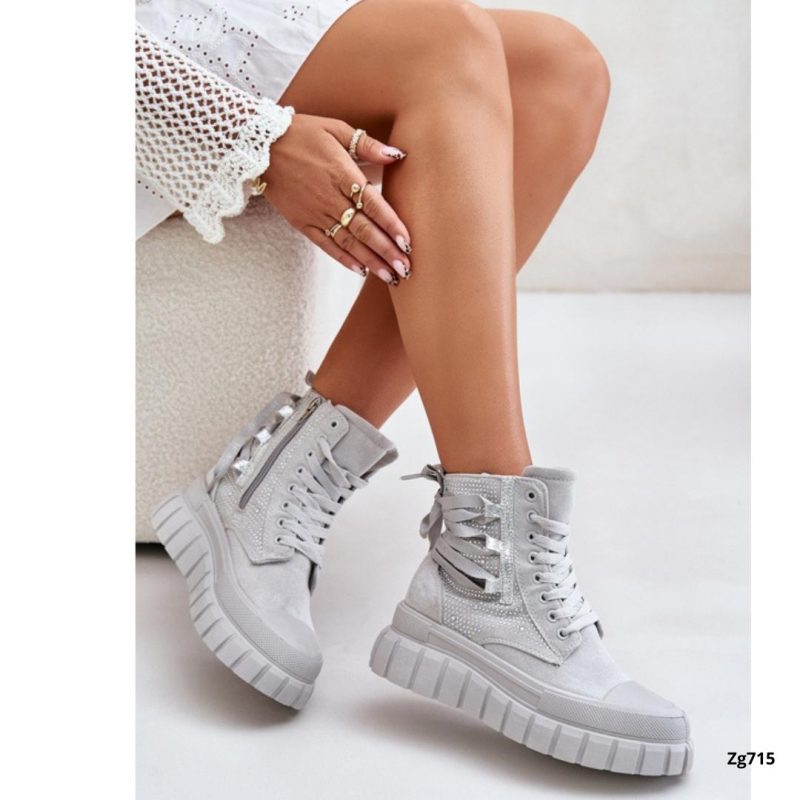 Botin gris apliques brillantes suela 5cm EV-337  C-74 - Image 5