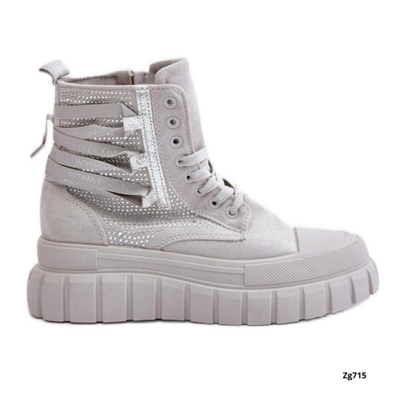 Botin gris apliques brillantes suela 5cm EV-337  C-74