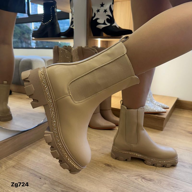 Botin beige detalle resorte apliques brillantes suela 4cm  LQ-90  C-83