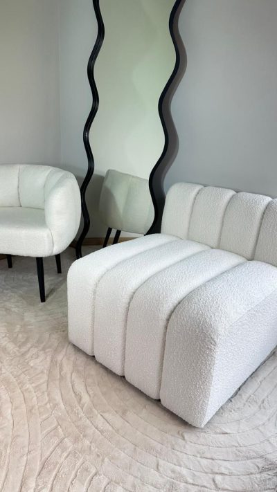 Sofa blanco tela boucle 84cm* 73cm* 69cm