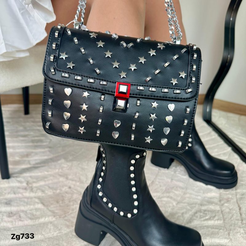 Botin negro apliques brillantes tacon 7cm  IS14-011 - Image 3