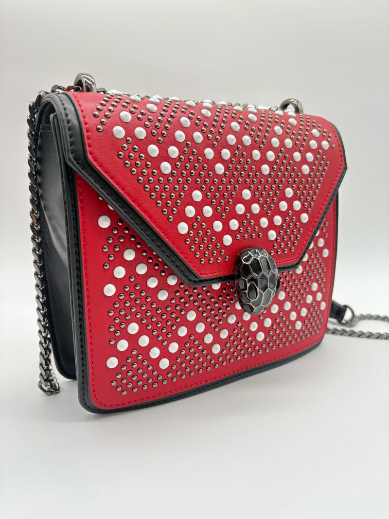 Bolso rojo apliques y cadena plomo  20cm* 7cm* 16cm   C- 23195 - Image 2