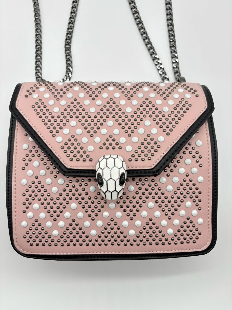 Bolso rosado apliques y cadena plomo  20cm* 7cm* 16cm   C- 23195 - Image 3