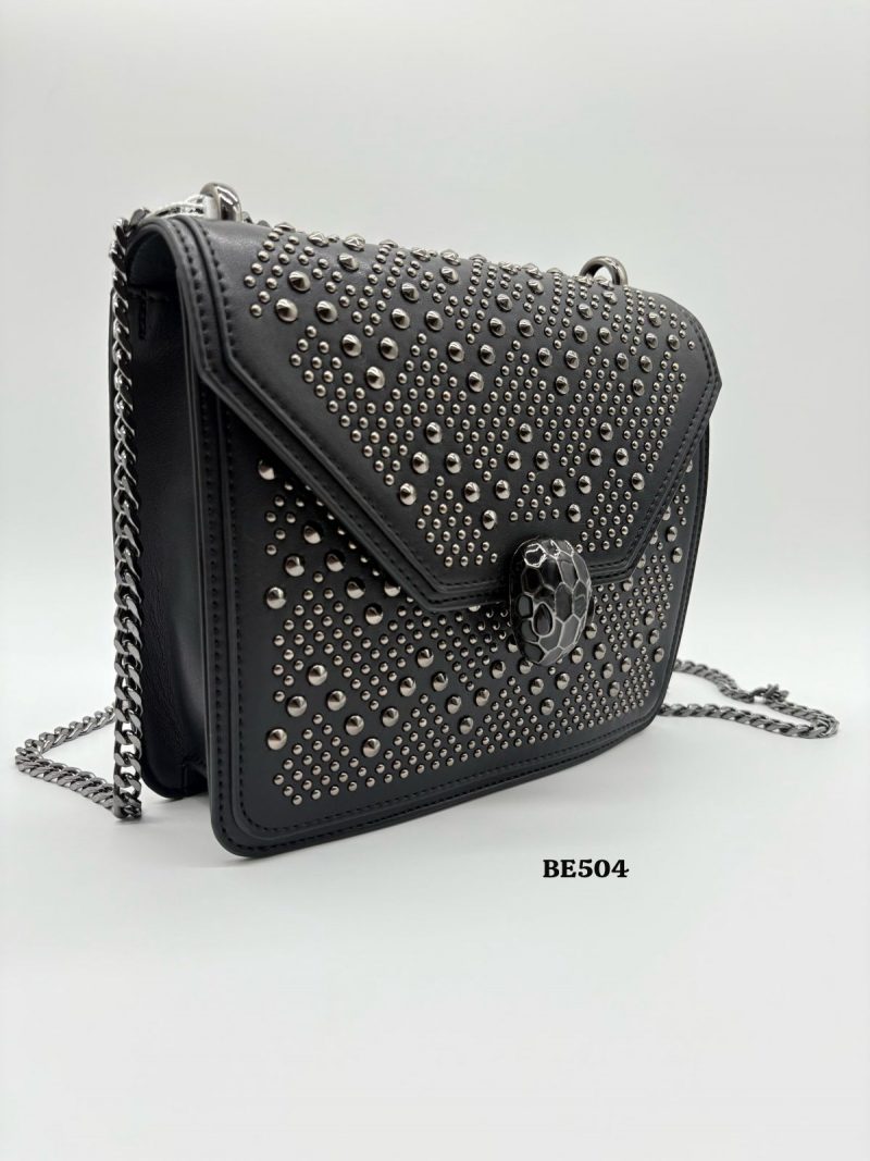 Bolso negro apliques y cadena plomo  20cm* 7cm* 16cm   C- 23195 - Image 3